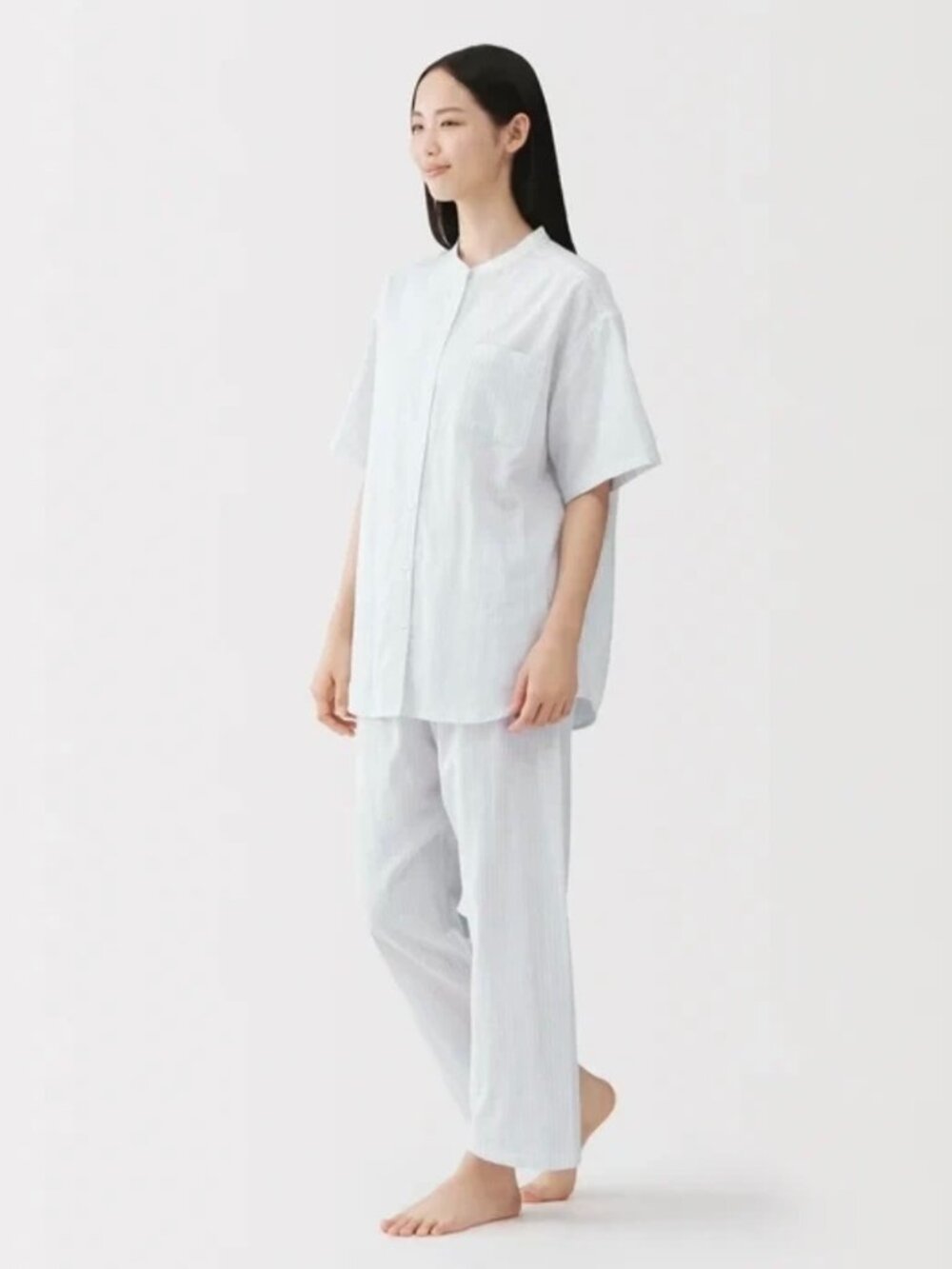 NEW Muji Lightweight Cotton Gauze Women's Pajama Set Blue Striped Size Small
